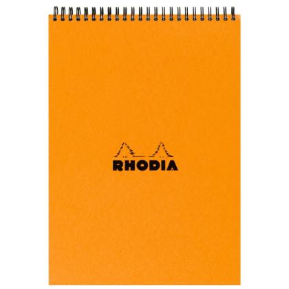 Блокнот А4 210*297 мм, 80 л., в клетку "Rhodia" спираль сверху, обл. карт., оранжевый