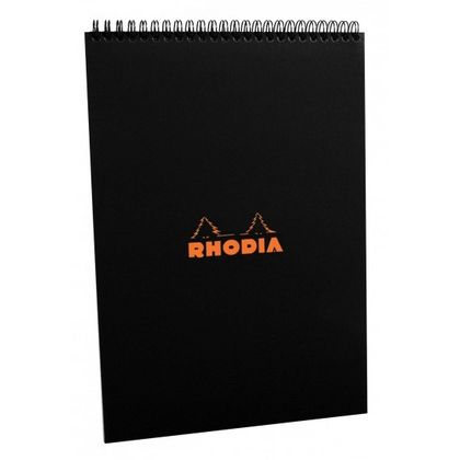 Блокнот А4 210*297 мм, 80 л., в клетку "Rhodia" спираль сверху, обл. карт., черный