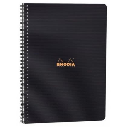 Блокнот А4+ 225*297 мм, 80 л., в клетку "Rhodia" спираль сбоку, обл. пласт., черный