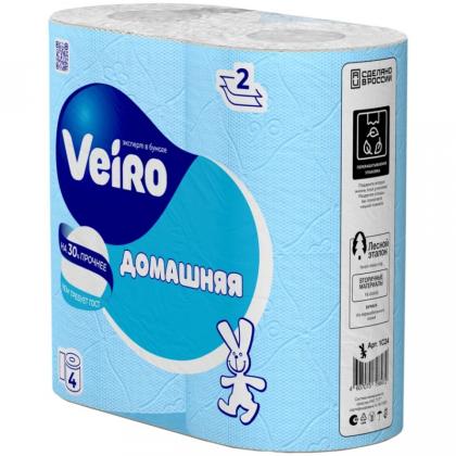 Бумага туалетная  Veiro Домашняя, 4 рул, цв.белый, 2-сл.