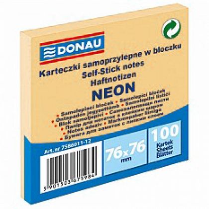 Бумага д/з на кл. осн. 76*76 мм "Donau Neon" 100 л., зеленый неон