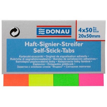 Закладки бум. "Donau" 20*50 мм, 4 цв.*50 шт., ассорти неон
