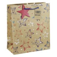 Пакет бумажный подарочный 21,5*10,2*25,3 см "Stars kraft"