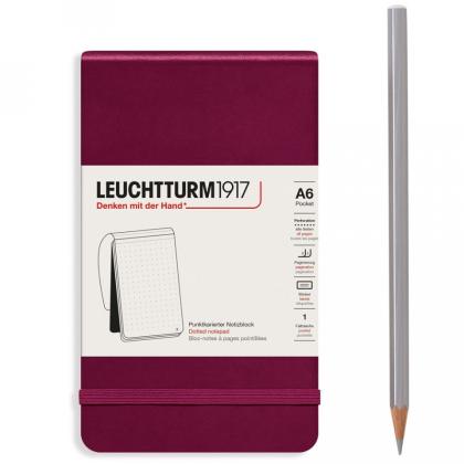 Блокнот А6 90*150 мм, 184 л., лин. "Leuchtturm1917. Portrait Pocket" тв. обл., кожзам., на резинке, красный портвейн
