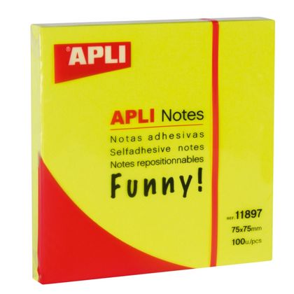 Бумага д/з на кл. осн. 75*75 мм "Funny notes" 100 л., флуоресц. желтый