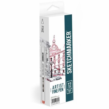 Ручка капиллярная "Sketchmarker. Dark color" 0.4 мм, набор 12 штук
