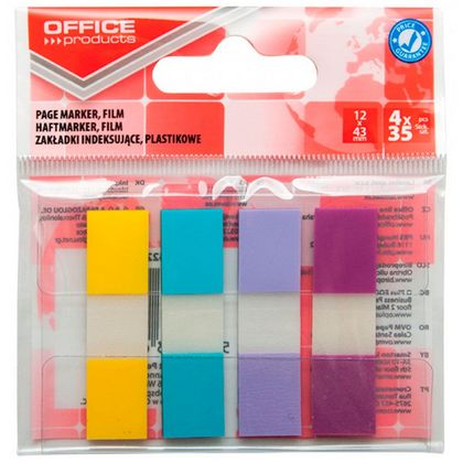 Закладки пласт. "Office products" 12*43 мм, 4 цв.*35 шт., ассорти пастель