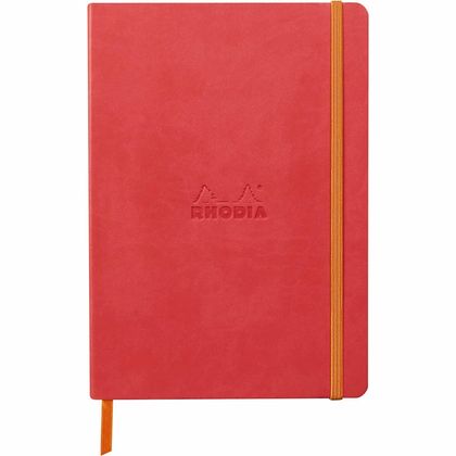 Блокнот А5 148*210 мм, 80 л., лин. "Rhodiarama", кожзам., мягк. обл., на резинке, малиновый