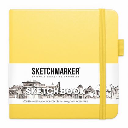 Скетчбук "Sketchmarker" 12*12 см, 140 г/м2, 80 л., желтый