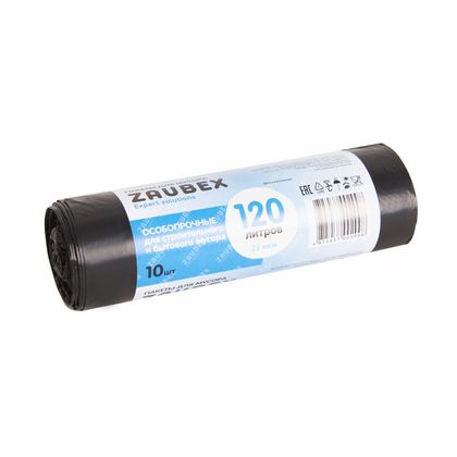 Мешки для мусора 120л 10шт/рулон ПВД Zaubex 25мкм 67*107см цв.черный, особопрочные