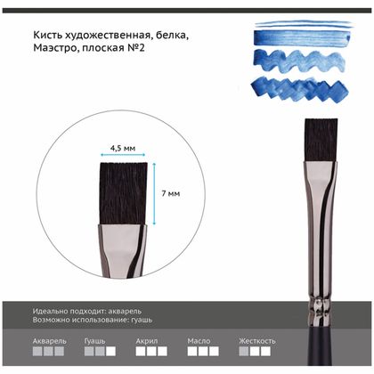 Кисть д/рисования №2 "Маэстро" белка, плоская