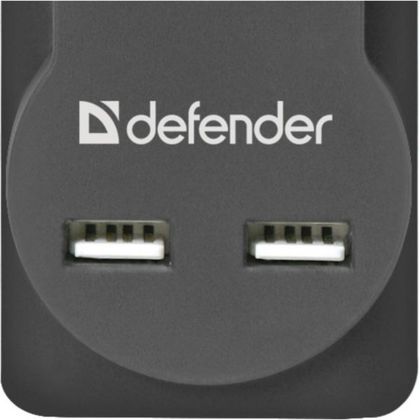 Сетевой фильтр 1,8м Defender DFS 751 <5 розеток + 2xUSB> черный