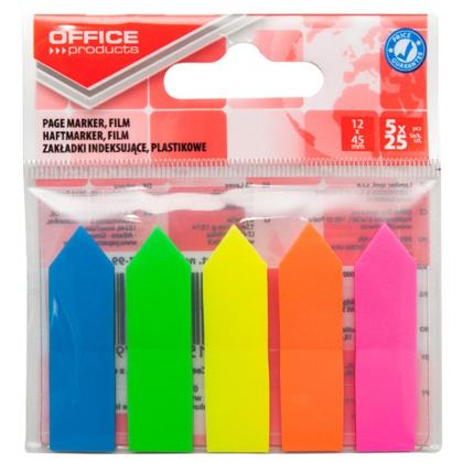 Закладки пласт. "Office products. Стрелка" 12*45 мм, 5 цв.*25 шт., ассорти неон