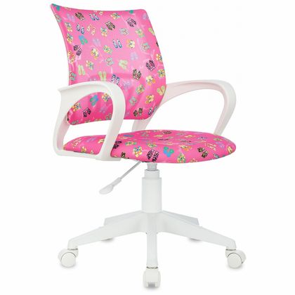 Кресло детское Бюрократ BUROKIDS 1W ткань, розовый единороги, крестов. пластик, корпус белый