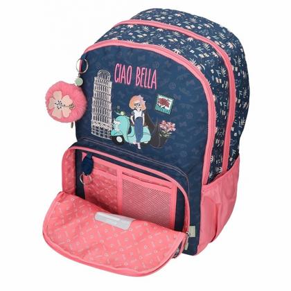 Рюкзак школьный "Ciao bella" L полиэстер, 2 отд., синий/розовый