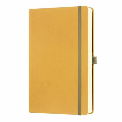 Блокнот А5 130*210 мм., 120 л., тонир., клет. "Aqua Mustard" обл. искусств. матер., на резинке, горчичный