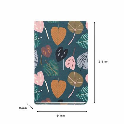 Блокнот  93*145 мм, 96 л., в точку "Autumn Leaves Green Leaves" прошит сбоку, тверд. обл. ткан., зеленый