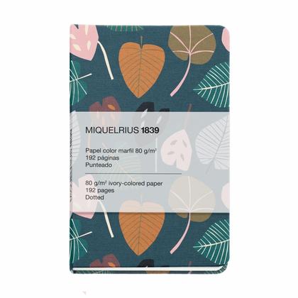 Блокнот  93*145 мм, 96 л., в точку "Autumn Leaves Green Leaves" прошит сбоку, тверд. обл. ткан., зеленый