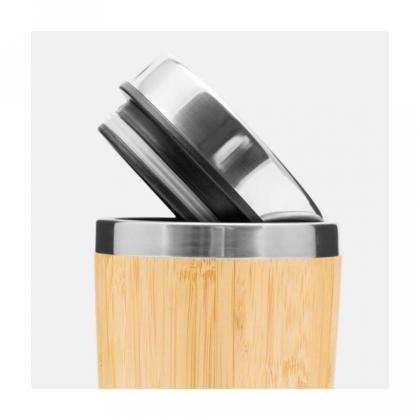 Кружка термическая 450 мл. "Bamboo Drink", метал./бамбук., коричневый