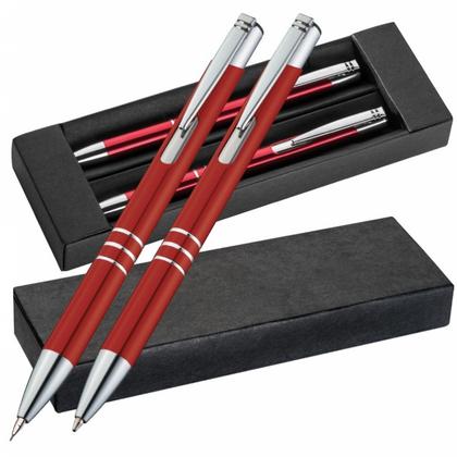 Набор ручка шарик/автомат+карандаш автомат. "Claremont" красный/серебристый, карт. футляр