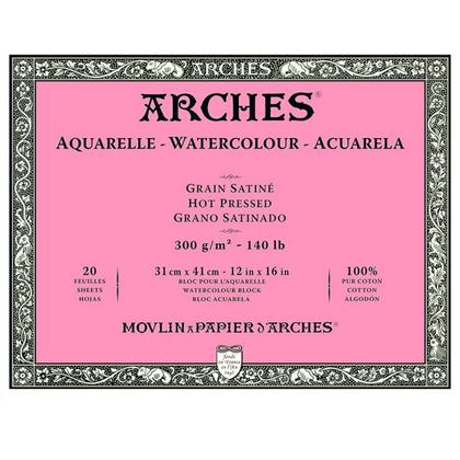 Блок-склейка бумаги для акварели "Arches" 100% хлопок, гор.пресс, 41*31, 300г/м, 20л