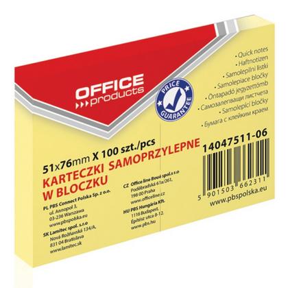 Бумага д/з на кл. осн. 51*76 мм "Office products" 100 л., св.-желтый пастель