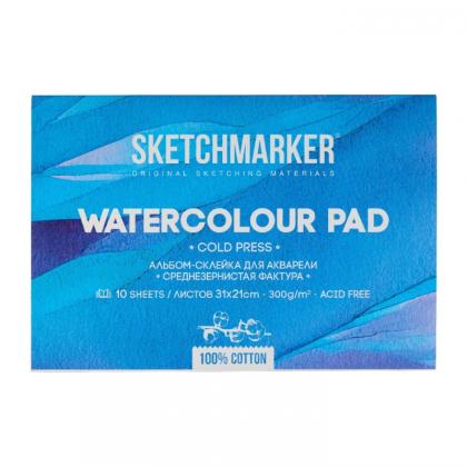 Блок бумаги для акварели "Sketchmarker" 100% хлопок, 21*31 см, 300 г/м2, 10 л., среднезернистая