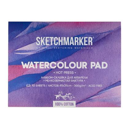 Блок бумаги для акварели "Sketchmarker" 100% хлопок, 31*41 см, 300 г/м2, 10 л., крупнозернистая