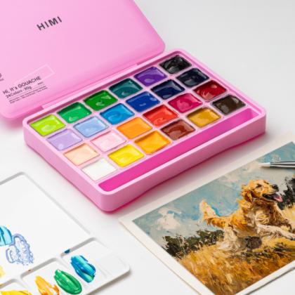 Краски гуашевые "Himi Jelly Cup. New vision" набор 18 цв., 30 мл., кювета, розовый футляр