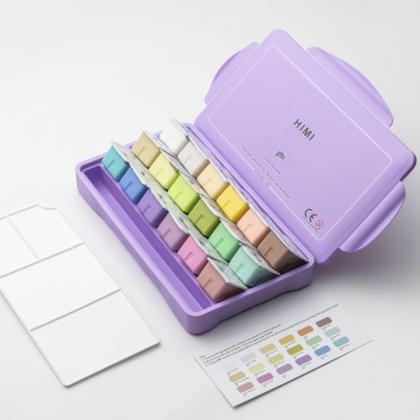 Краски гуашевые "Himi Jelly Cup. Pastel colors" набор 18 цв., 30 мл., кювета, фиолетовый футляр