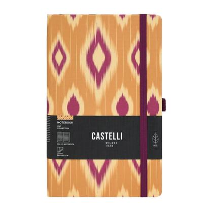 Блокнот А5 130*210 мм., 96 л., св-кремовый, лин. "Ikat mustard blush" тверд. обл., искусств. матер., на резинке, оранжевый/бордовый