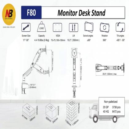 Кронштейн для монитора NB F80 (на один монитор), белый
