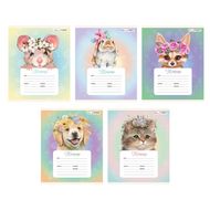 Тетрадь А5 12 л., лин. "Милые зверята" скоба сбоку, обл. карт., выб. лак, ассорти