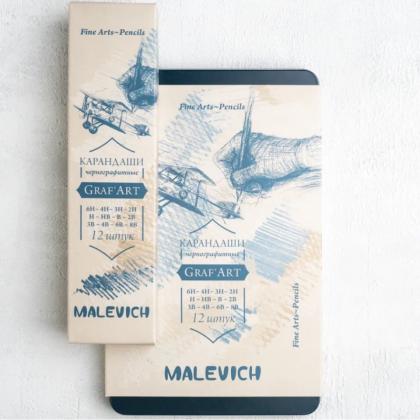 Карандаш чернографитный "Малевичъ" набор 12 шт., метал. коробка