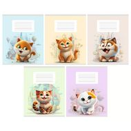 Тетрадь А5 12 л., клет. "Котики в городе (Универсальная плашка)" скоба сбоку, обл. карт., ассорти