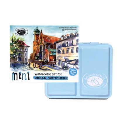 Краски акварельные "Aquarius. Mini Urban Sketcher set" набор 8 цв., полукюветы, метал. коробка, голубая