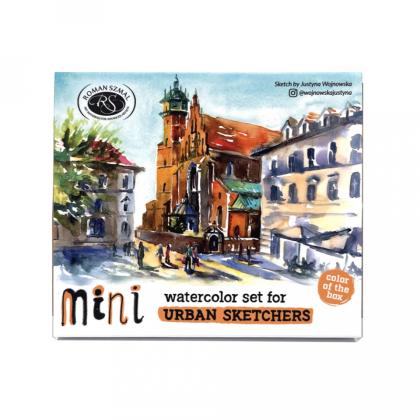 Краски акварельные "Aquarius. Mini Urban Sketcher set" набор 8 цв., полукюветы, метал. коробка, голубая
