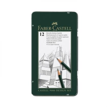 Карандаш чернографитный "Castell 9000" HB-8B, 6 шт в металлическом футляре