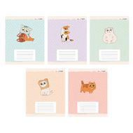 Тетрадь А5 12 л., лин. "Котики (Универсальная плашка)" скоба сбоку, обл. карт., ассорти