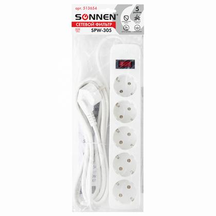 Сетевой фильтр 3м Sonnen SPW-305, 5 розеток, белый