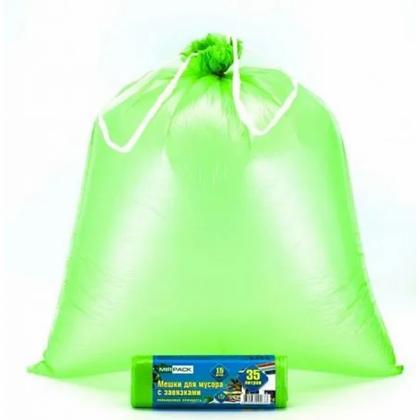 Мешки для мусора 35л 15шт/рулон ПНД Mirpack Vip 18мкм 50*60см цв.красный, с завязками