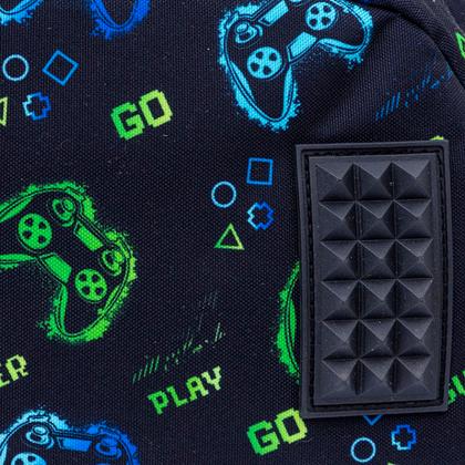 Рюкзак для учащихся начальных классов "Go Playing Neon" полиэстер,  уплотн. спинка, черный/зеленый