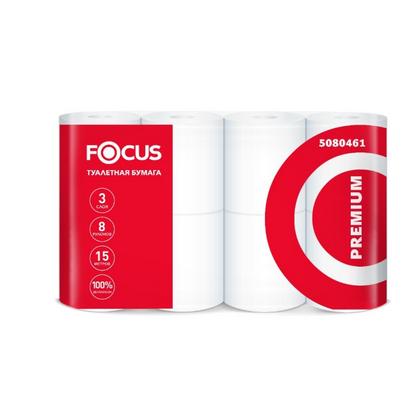Бумага туалетная  Focus Premium 15м, 3 слоя, 8 рул, 100% целлюлоза