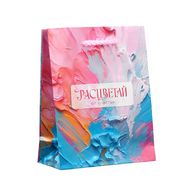 Пакет бумажный подарочный 15*12*5,5 см "Счастье", голубой/розовый