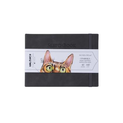 Скетчбук для графики "GrafArt white" А6, 160 г/м2, 40 л., серый, горизонтальный