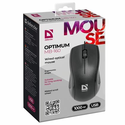 комп. мышь Defender Optimum MB-160 (оптич., черная, 1000 dpi)