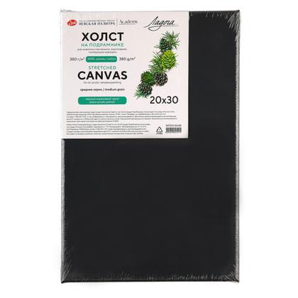 Холст на подрамнике 20*30 см "Ладога" 100% хлопок, 380 г/м2, черный акриловый грунт, среднее зерно