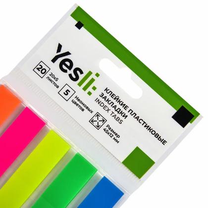 Закладки пласт. "Yesli:" 12*45 мм, 5 цв.*20 шт., ассорти неон