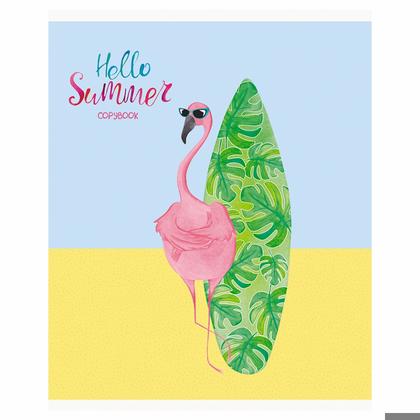 Тетрадь А5 48 л., клет. "Hello summer" скоба сбоку, обл. карт., мат. ламинация, выб. лак, ассорти