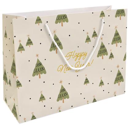 Пакет бумажный подарочный 36*26*12 см "Елки" молочный